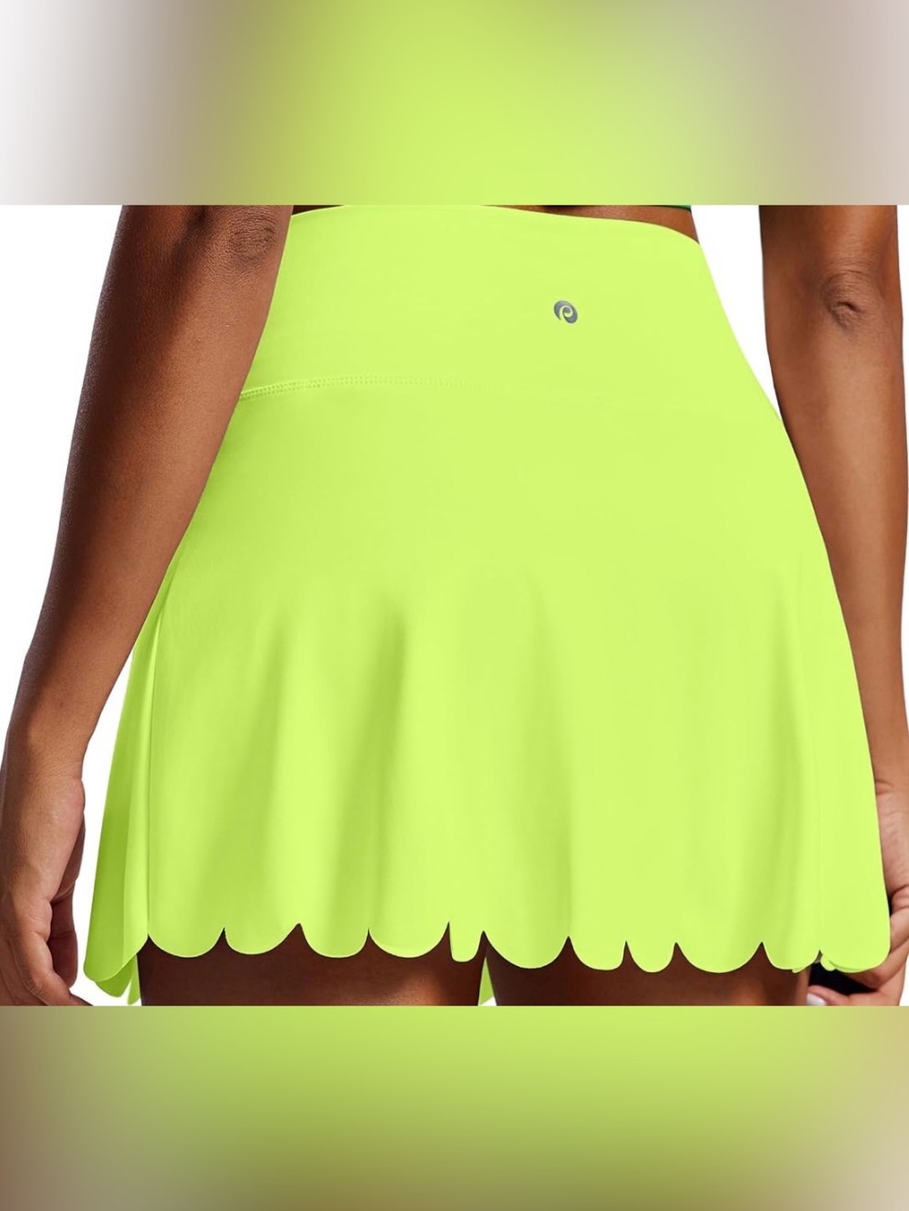 High waisted Tennis or any sports Scallop Hem Active Skirt - Neon Lime